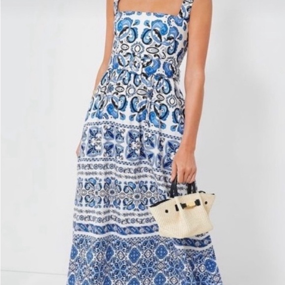 Tuckernuck Dresses & Skirts - Tuckernuck White and Blue Printed Tiered Midi Dress